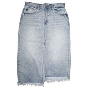 NWT Kancan High Rise Asymmetrical Denim Midi Skirt Women's Large Style K7873L